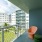 a balcony overlooking a courtyard