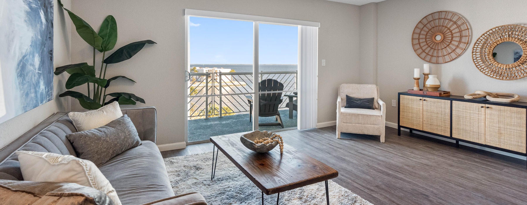 living room with couch coffee table and French doors